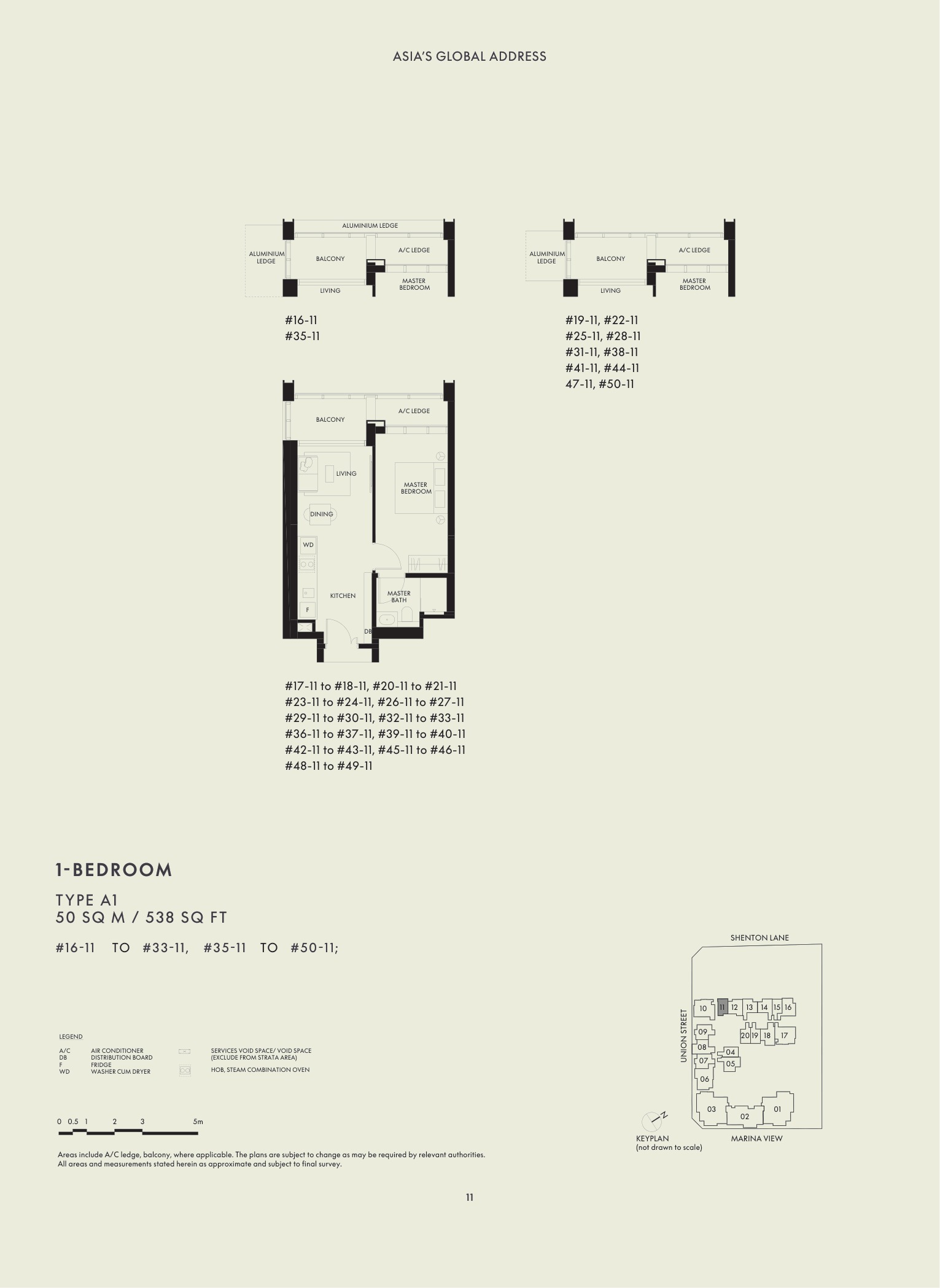 W Residences Marina View 1 Bedroom Type A1 floor plan