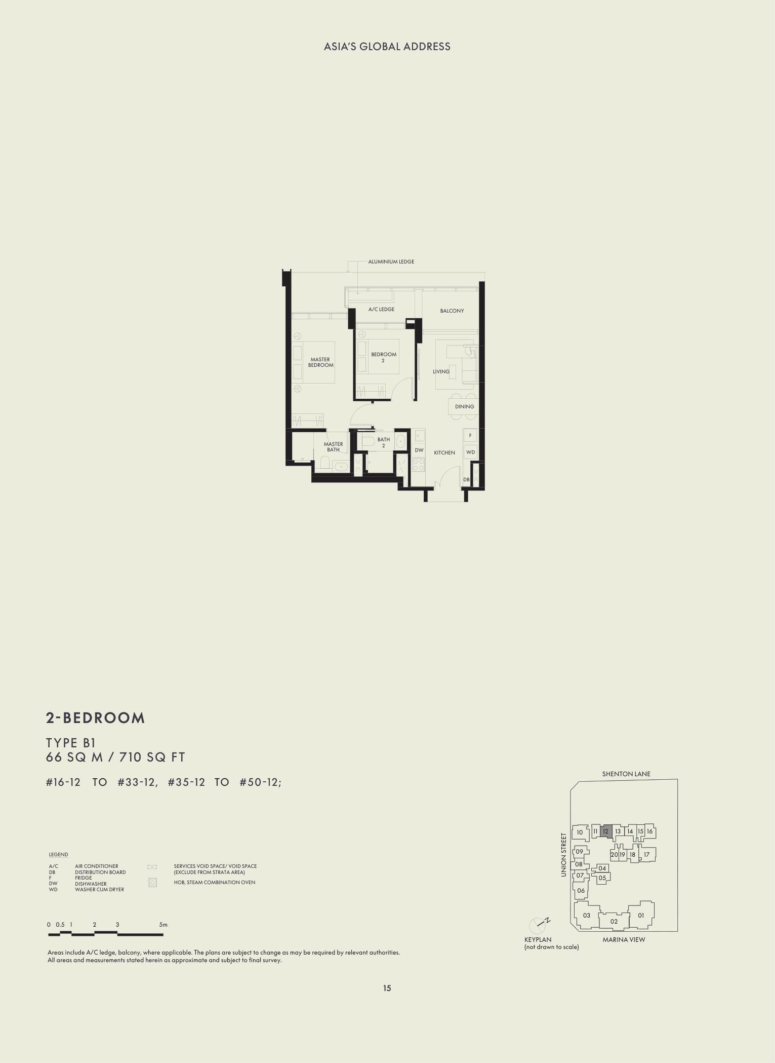 W Residences Marina View 2 Bedroom Type B1 floor plan