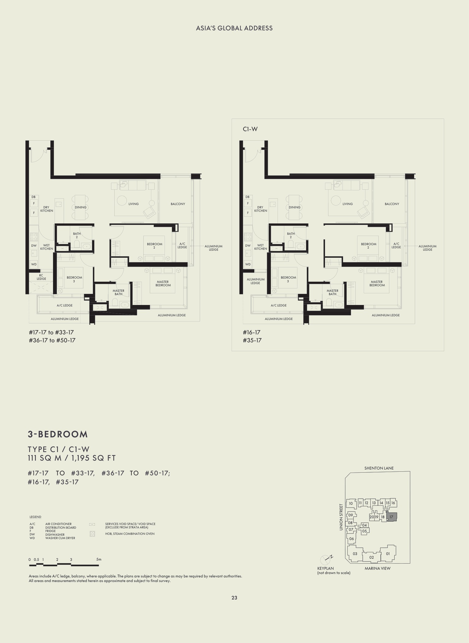 W Residences Marina View 3 Bedroom Type C1 floor plan