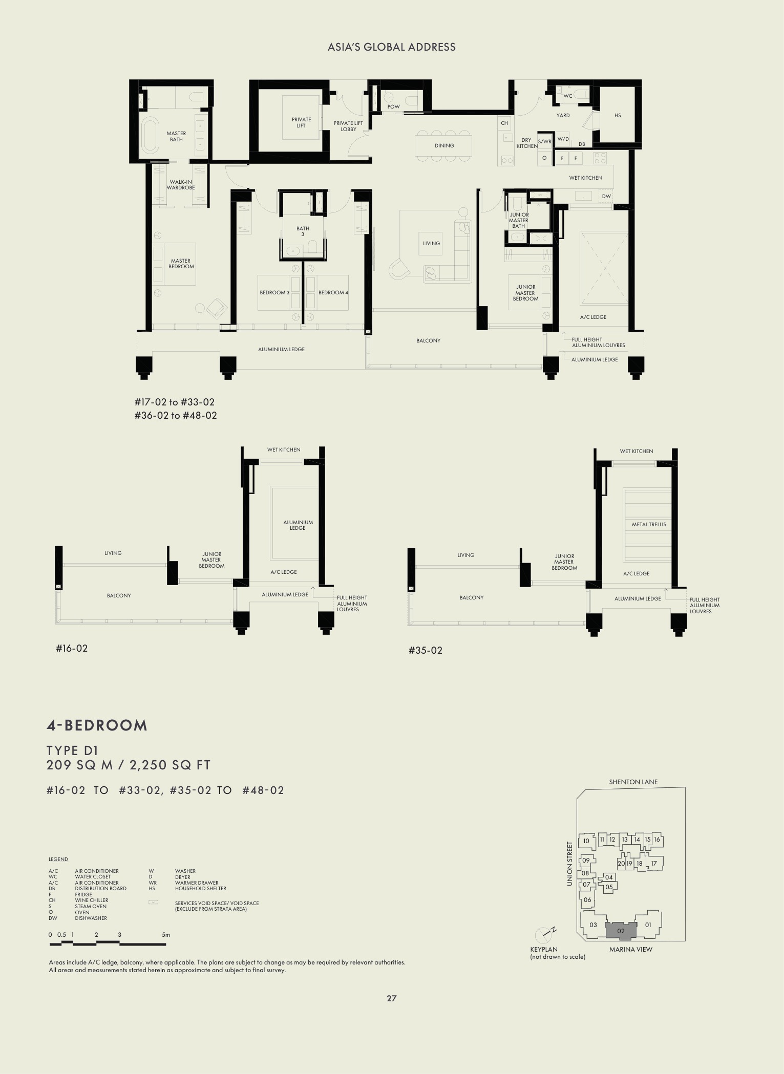 W Residences Marina View 4 Bedroom Type D1 floor plan