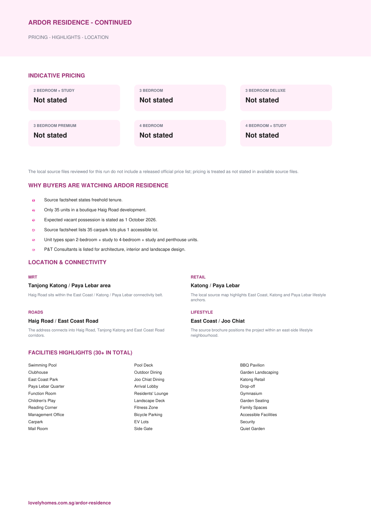 ARDOR Residence factsheet page 2