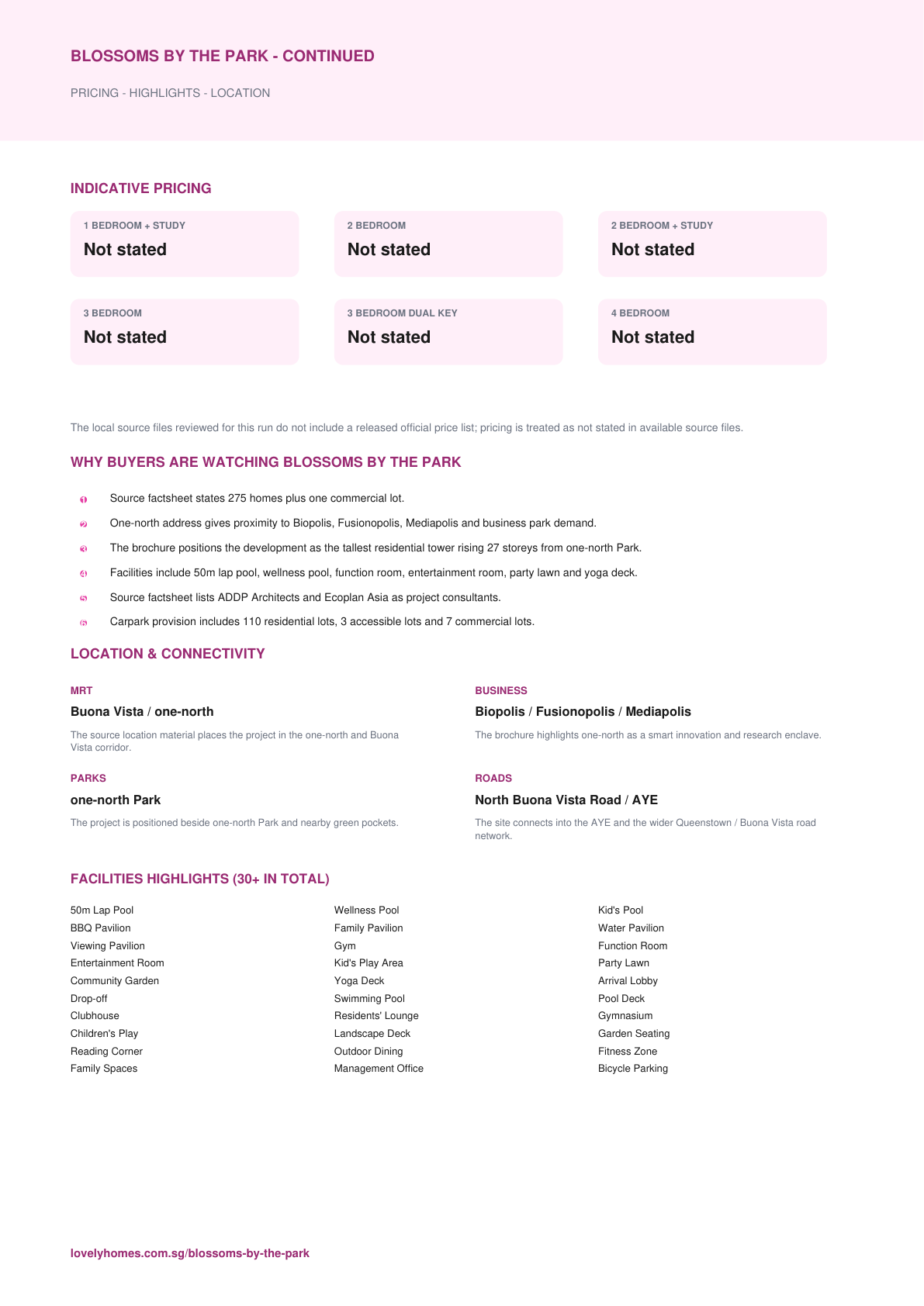 Blossoms By The Park factsheet page 2