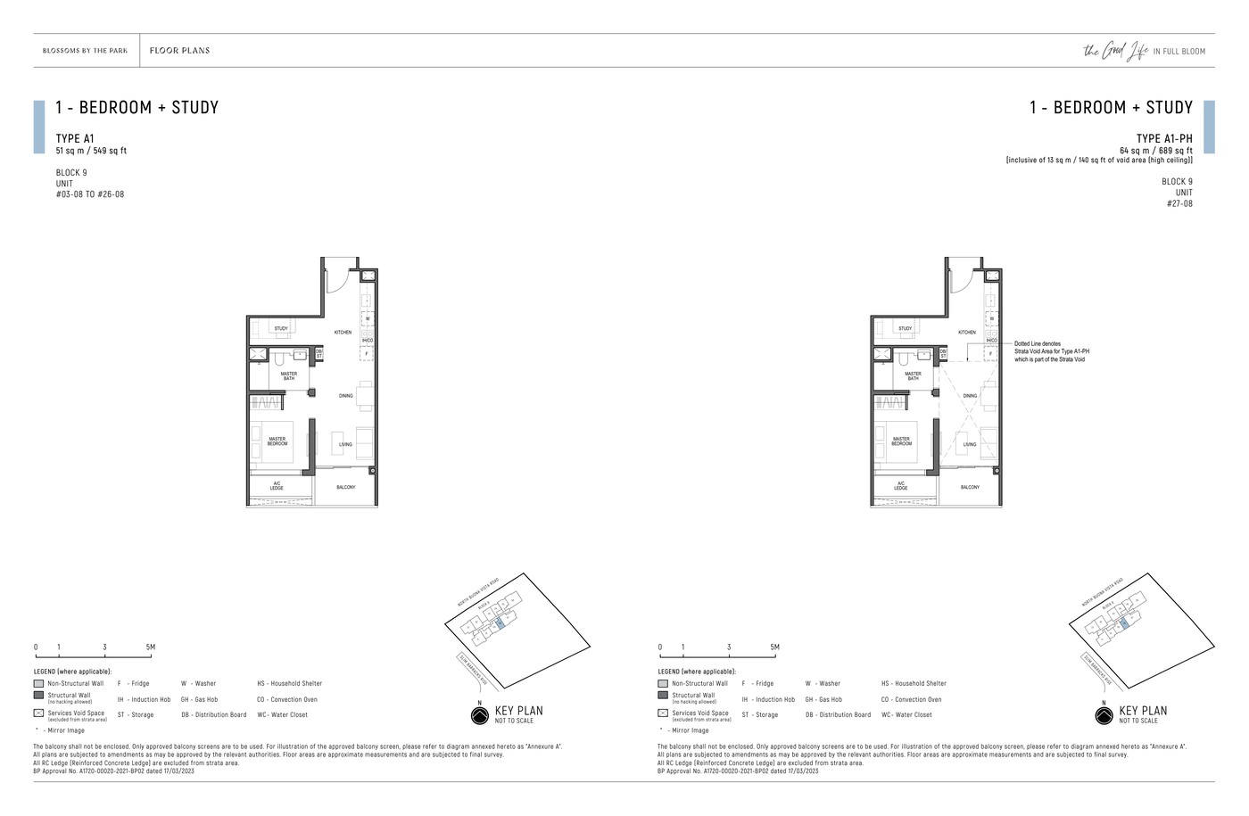 Blossoms By The Park 1 Bedroom + Study floor plan