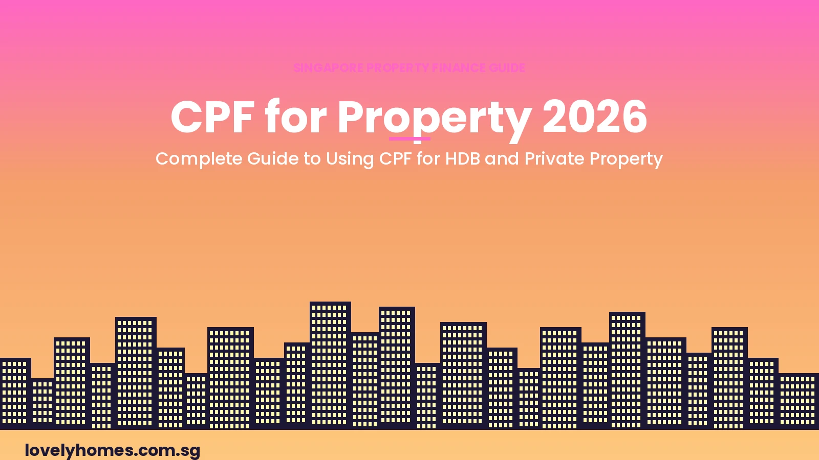 CPF Property Purchase Singapore 2026 Hero CPF for property purchase Singapore 2026 — sunset gradient hero image with Singapore skyline