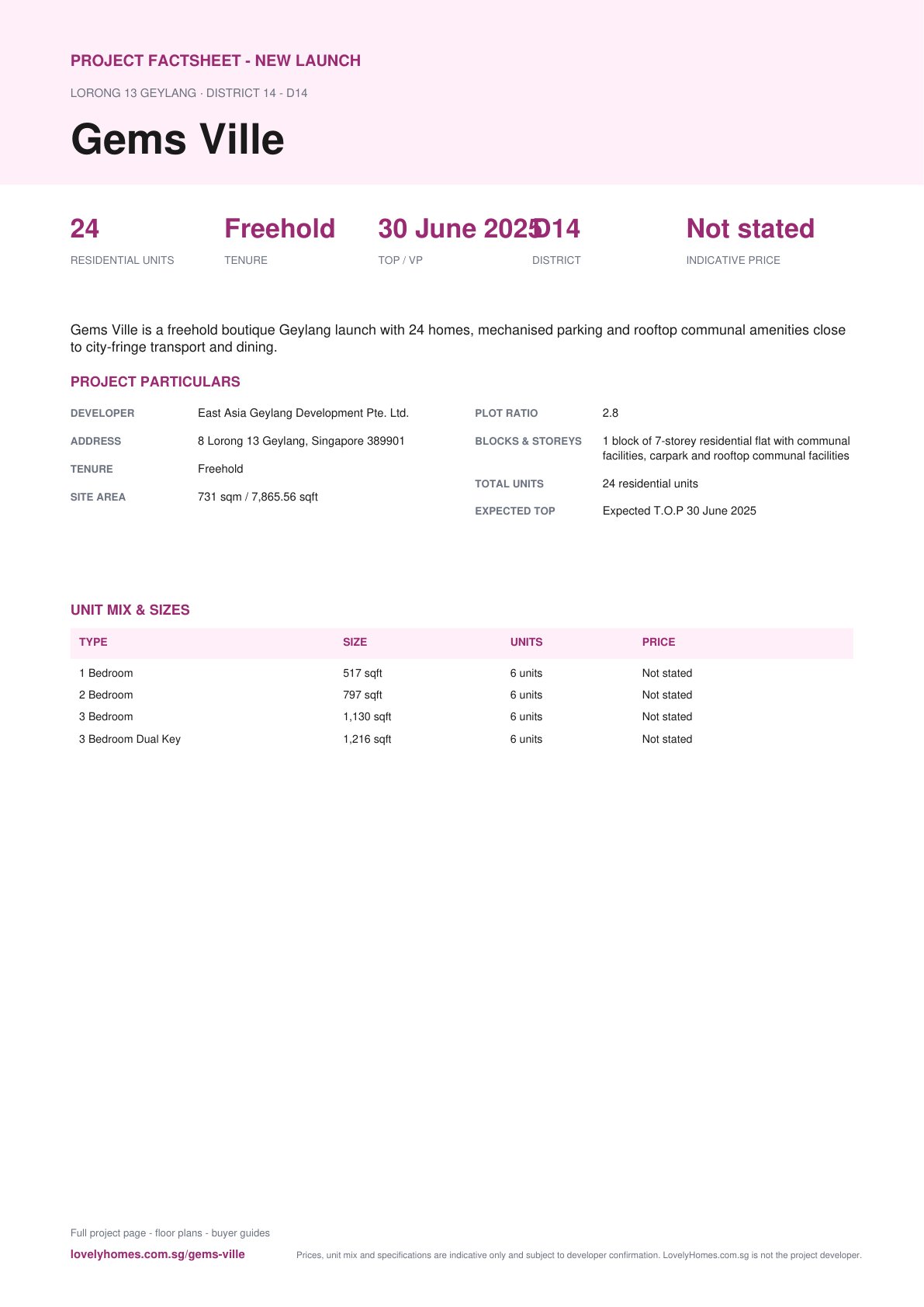 Gems Ville factsheet page 1