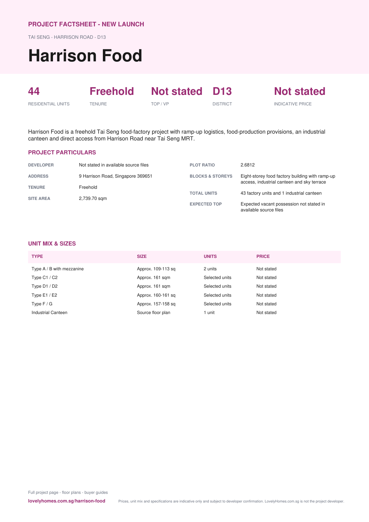 Harrison Food factsheet page 1