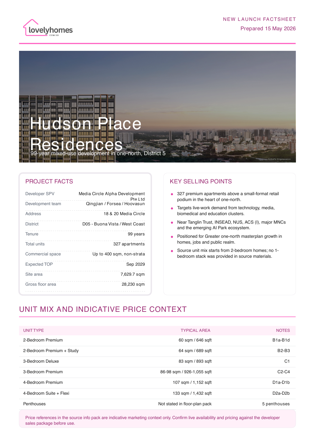 Hudson Place Residences LovelyHomes factsheet preview page 1