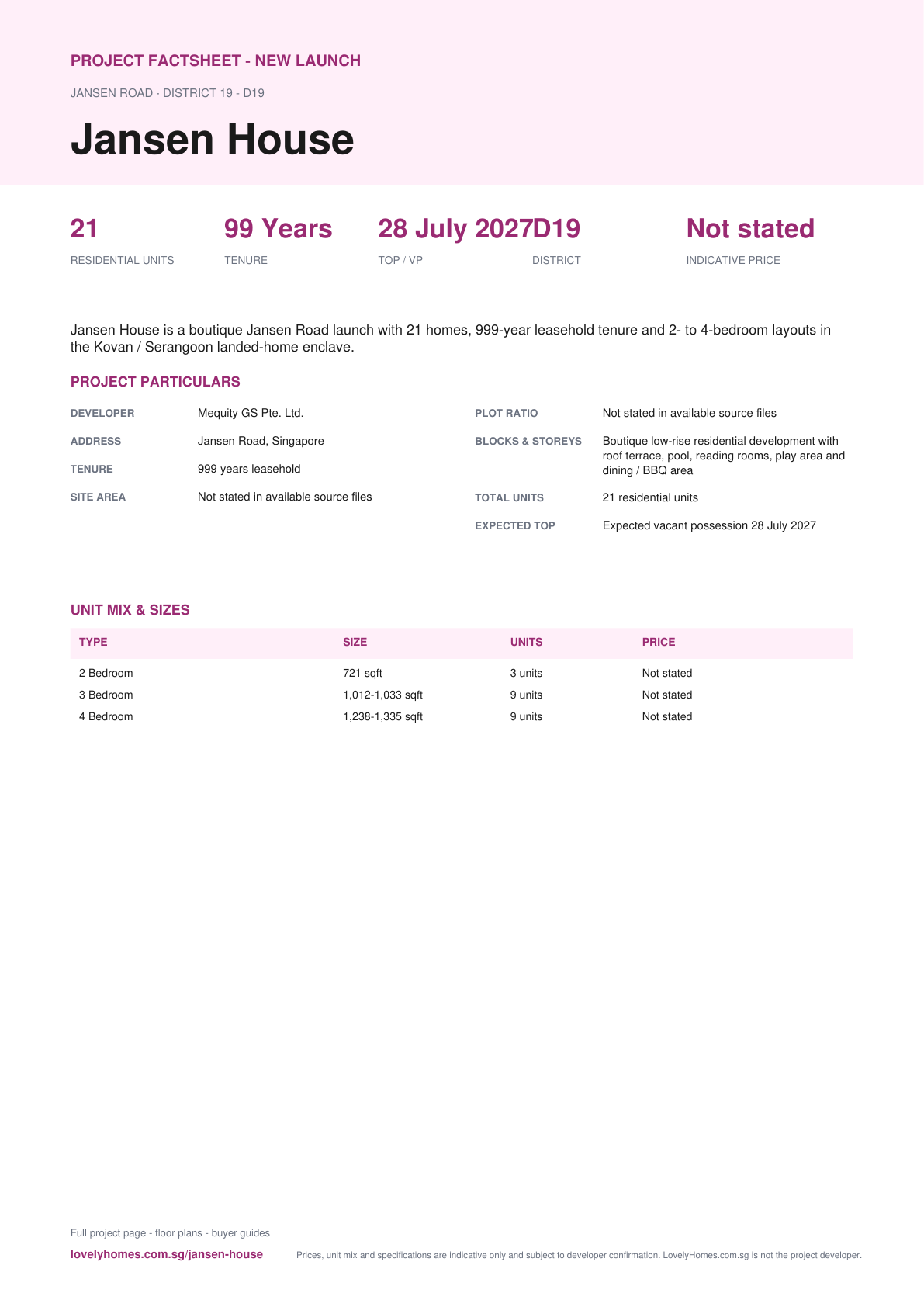 Jansen House factsheet page 1