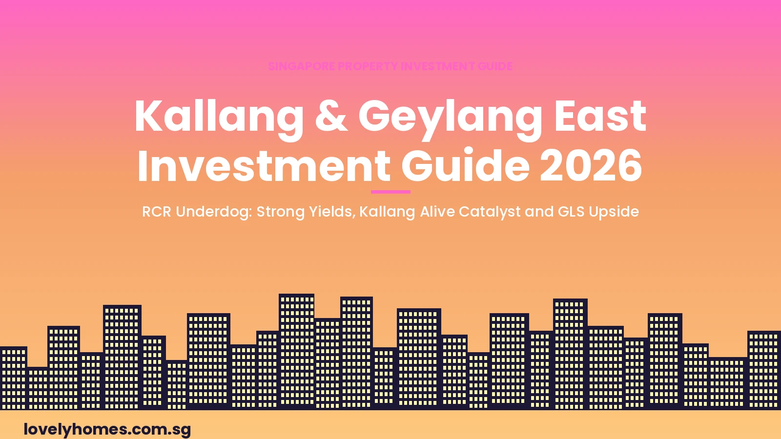 Kallang and Geylang East property investment guide Singapore 2026 — RCR district sunset hero