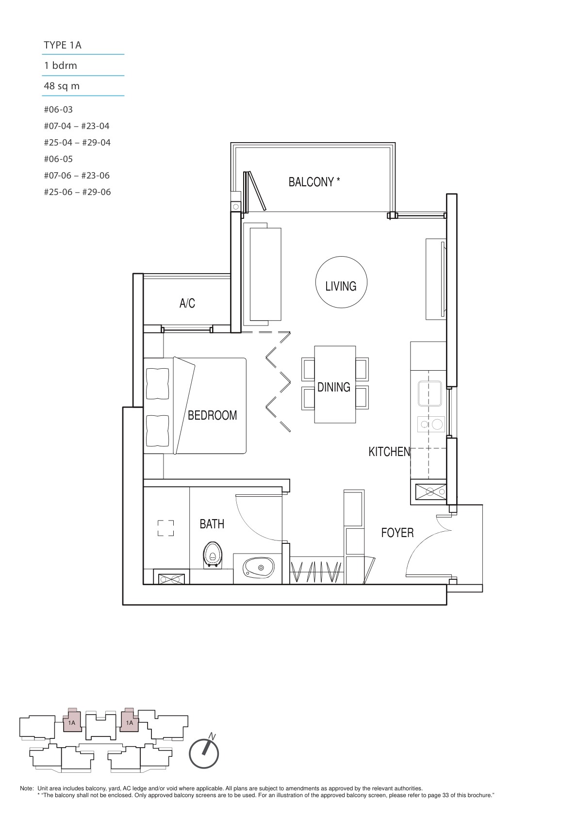 Kallang Riverside 1 Bedroom Type 1A floor plan