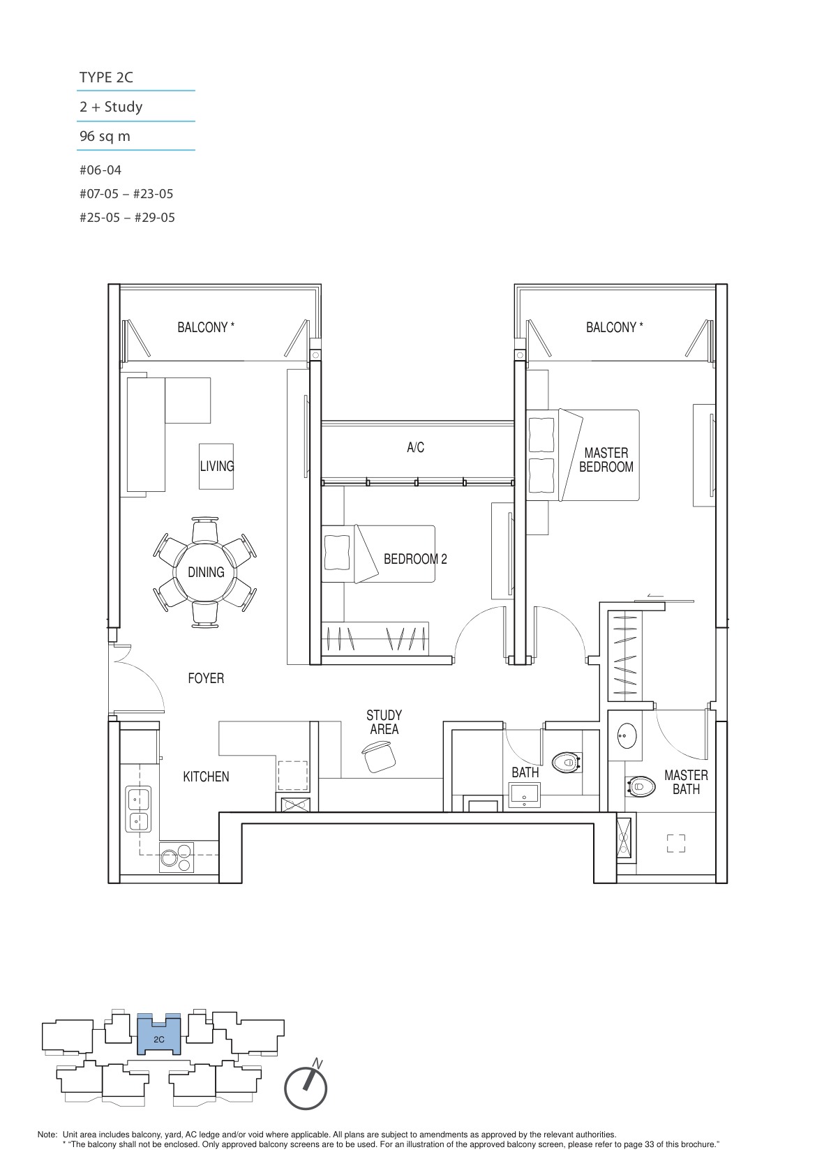 Kallang Riverside 2 Bedroom + Study Type 2C floor plan