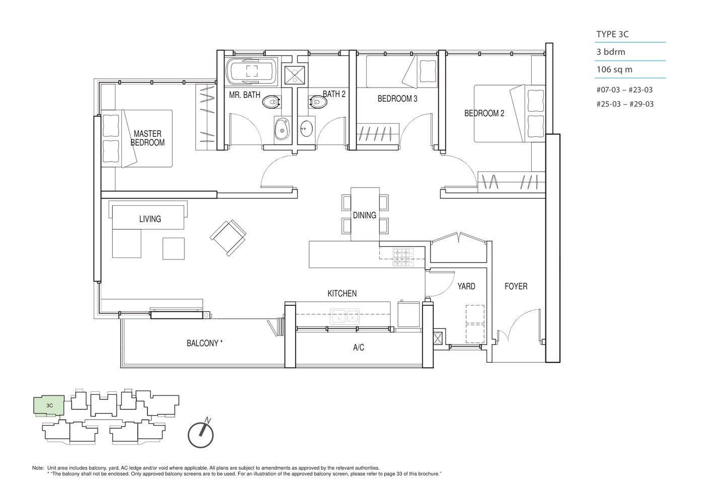 Kallang Riverside 3 Bedroom Type 3C floor plan