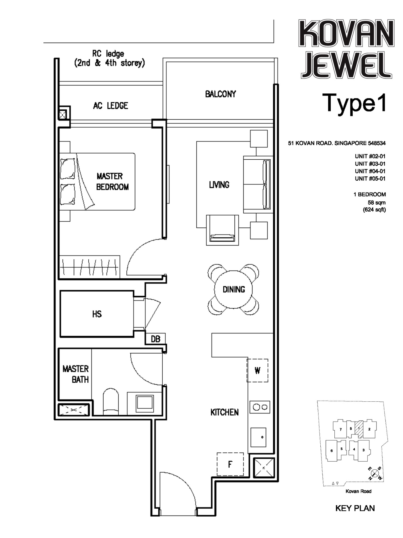 Kovan Jewel 1 Bedroom Type 1 floor plan