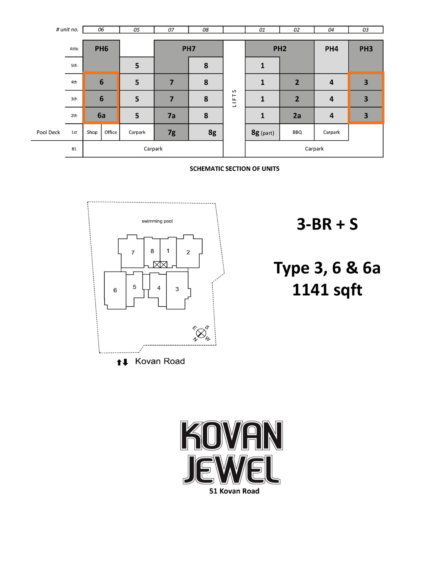 Kovan Jewel 3 Bedroom + Study Type 6 floor plan