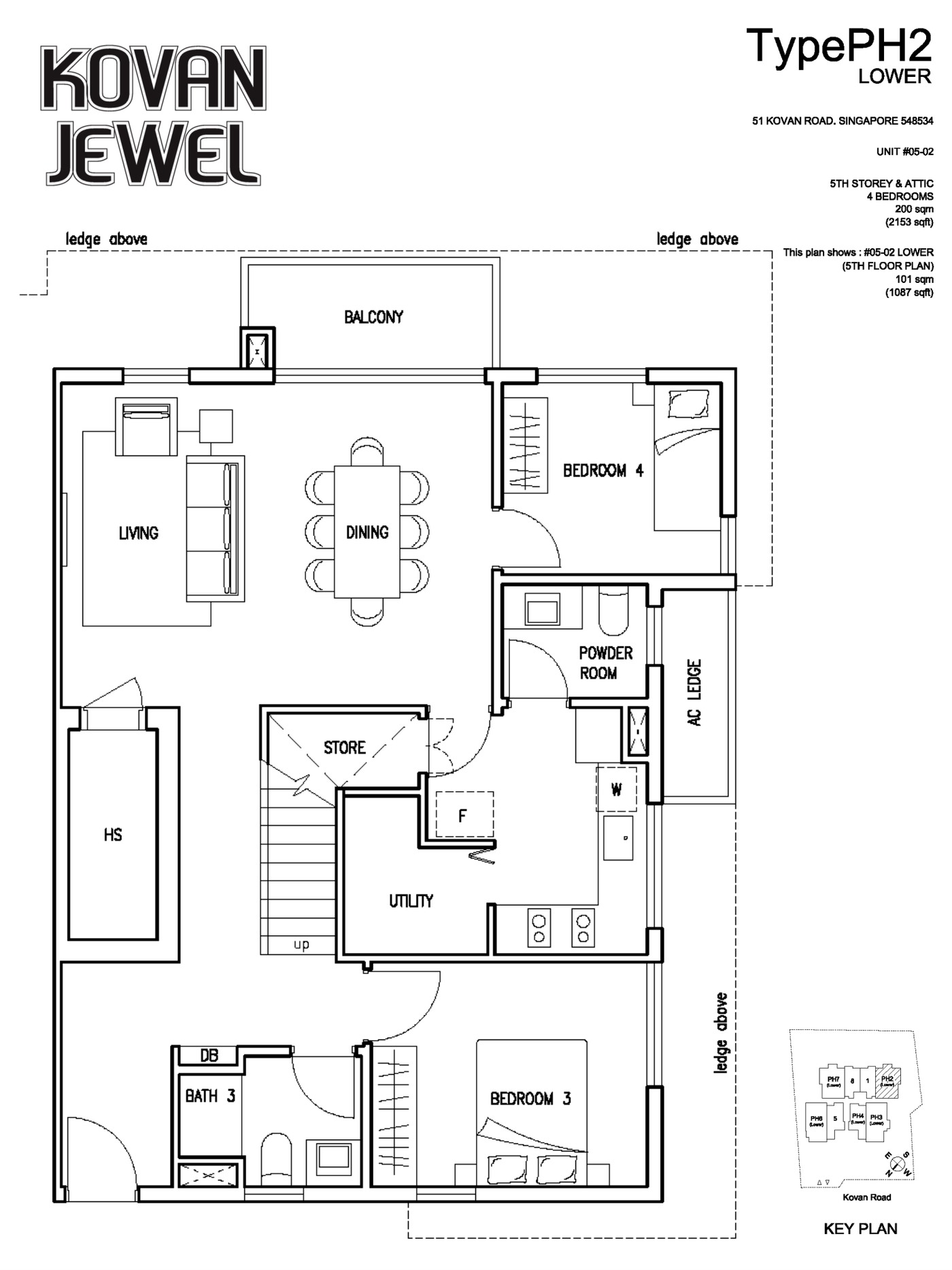 Kovan Jewel 4 Bedroom Penthouse Type PH2 floor plan