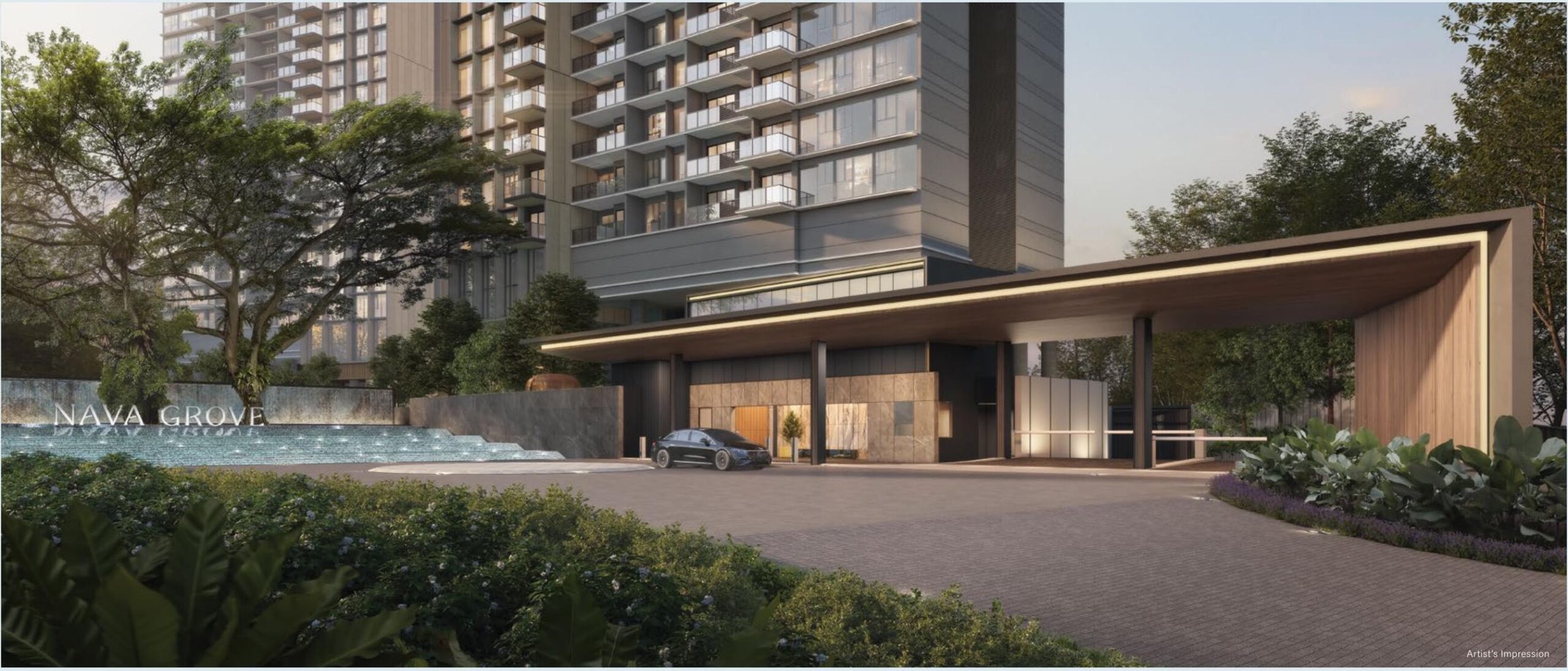 Nava Grove arrival plaza and residential towers artist impression