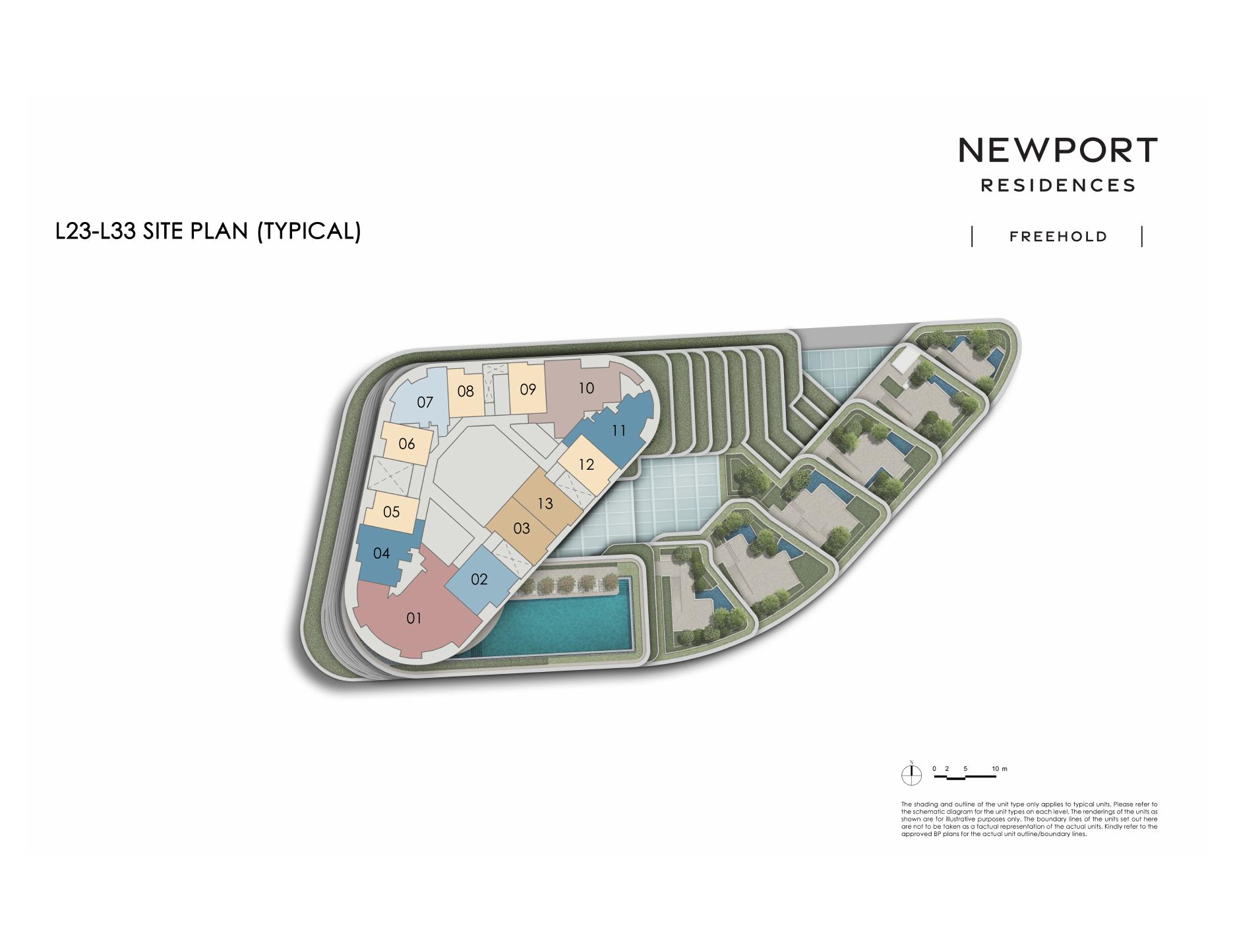 Newport Residences actual site plan, typical residential level and facilities deck