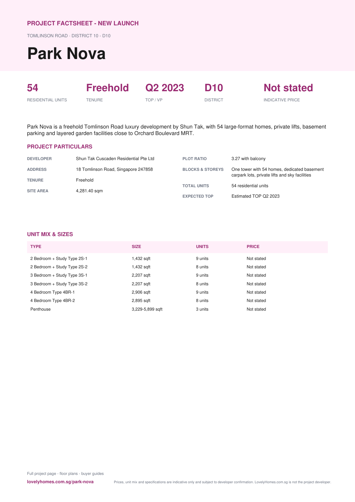 Park Nova factsheet page 1