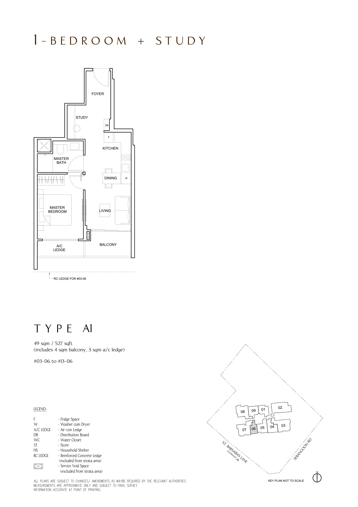 The Arcady at Boon Keng 1 Bedroom + Study Type A1 floor plan