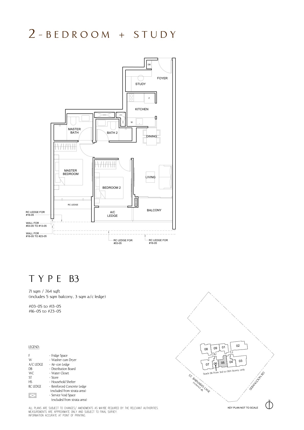 The Arcady at Boon Keng 2 Bedroom + Study Type B3 floor plan