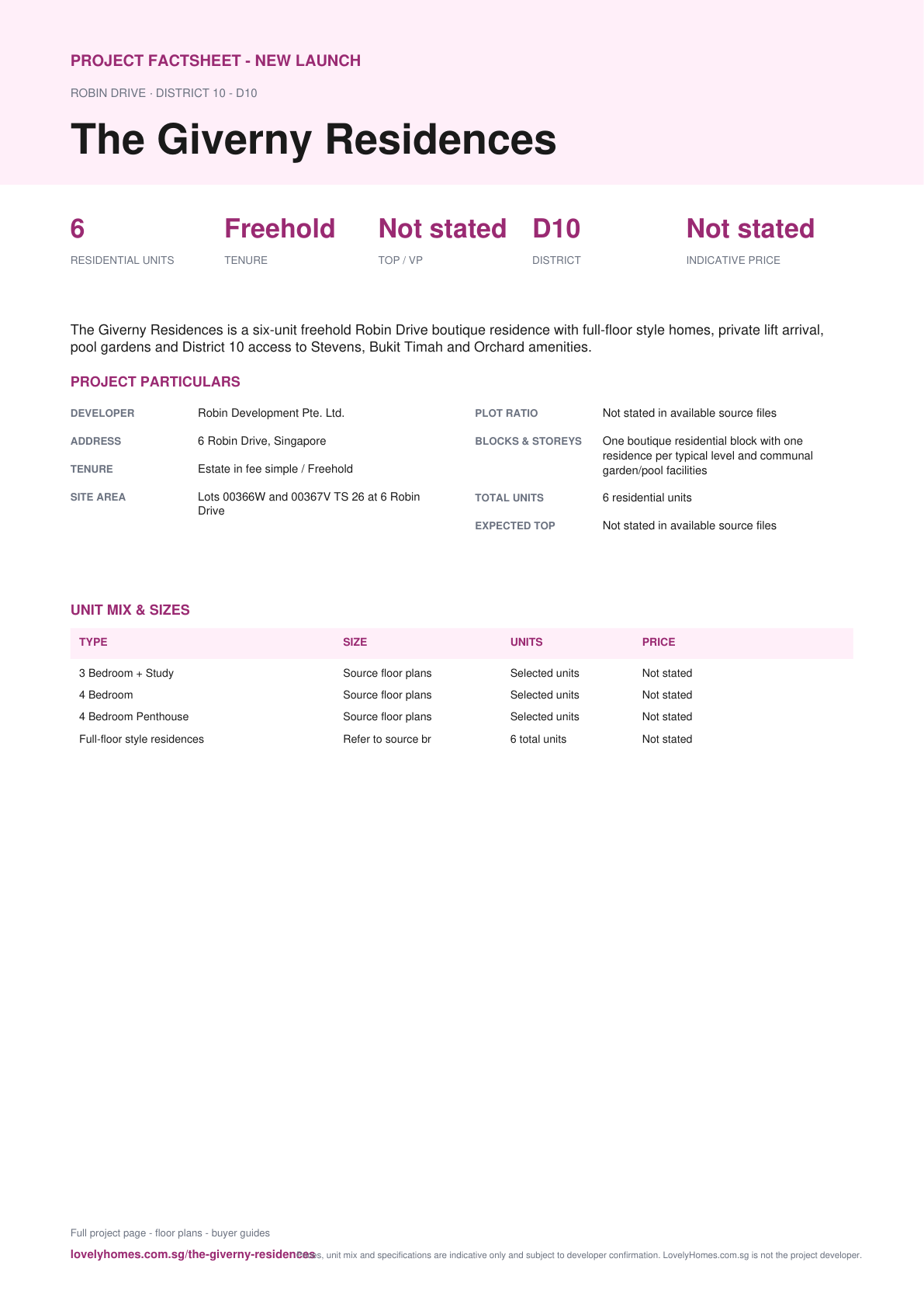 The Giverny Residences factsheet page 1