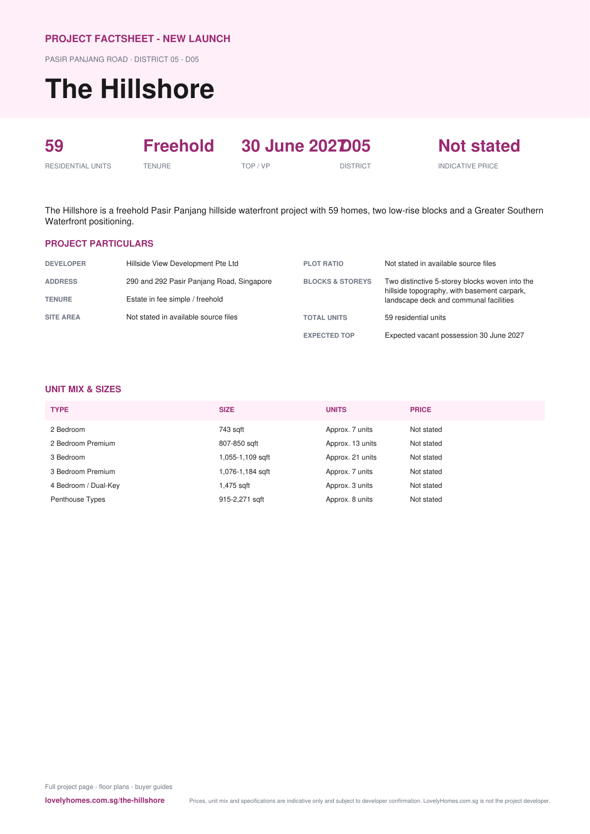 The Hillshore factsheet page 1