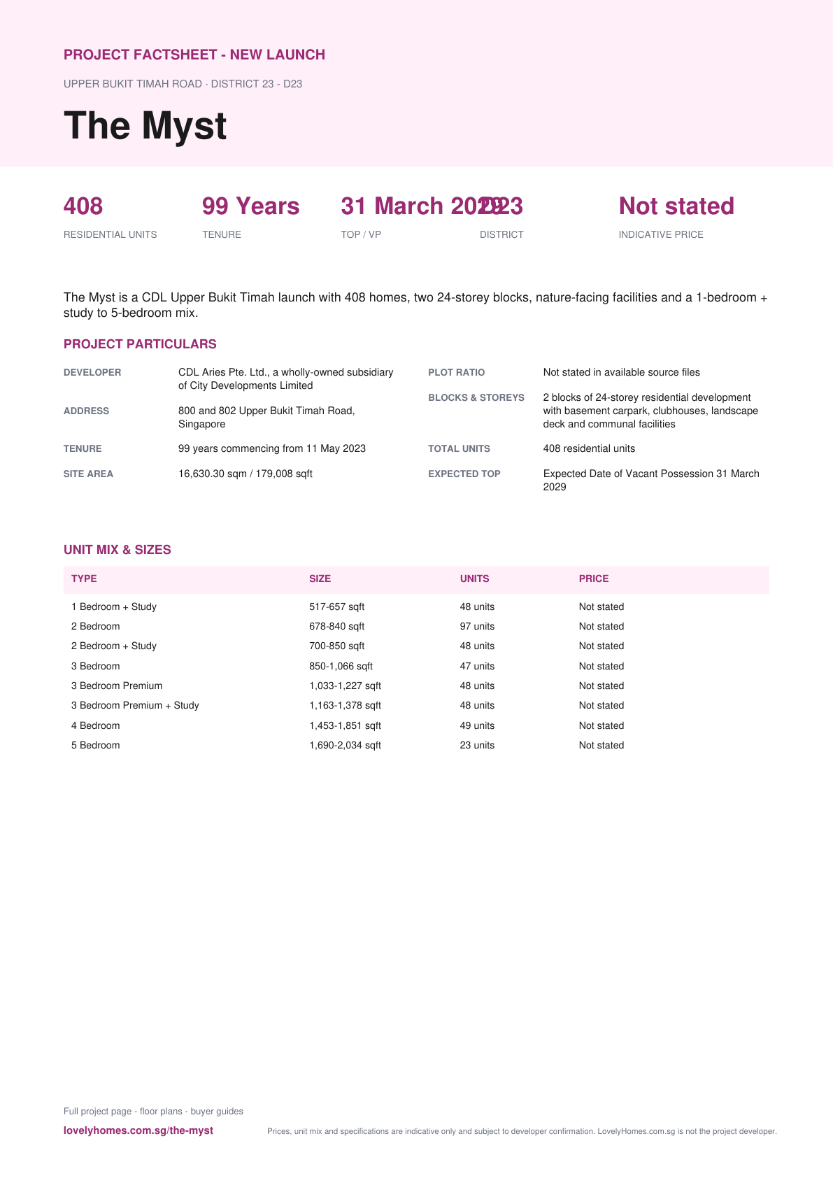 The Myst factsheet page 1