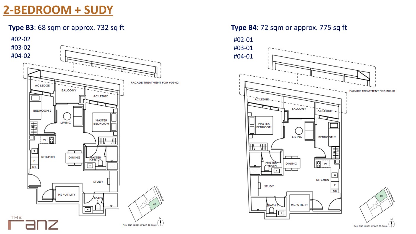 The Ranz 2 Bedroom + Study B3 and B4 floor plan