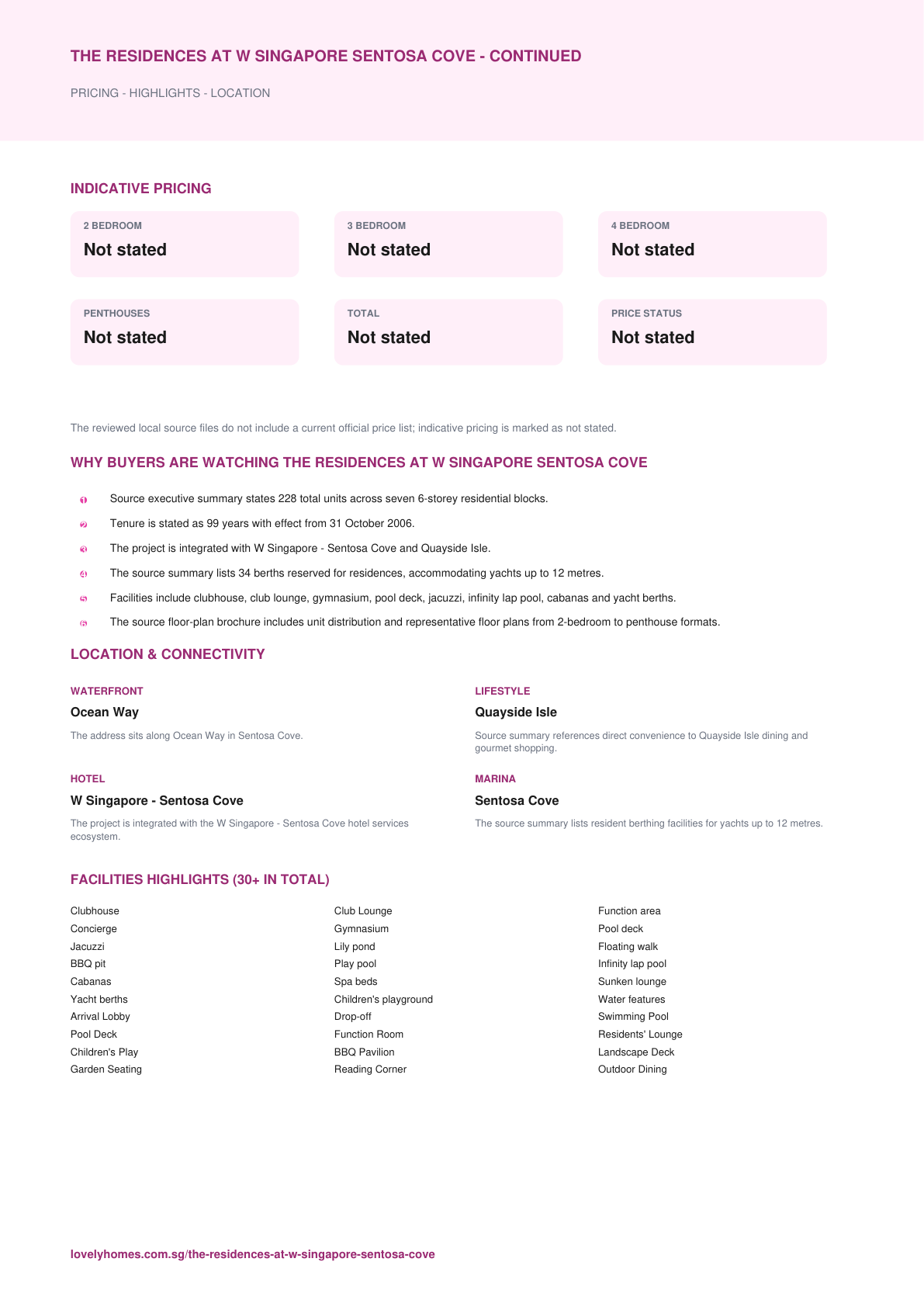The Residences at W Singapore Sentosa Cove factsheet page 2