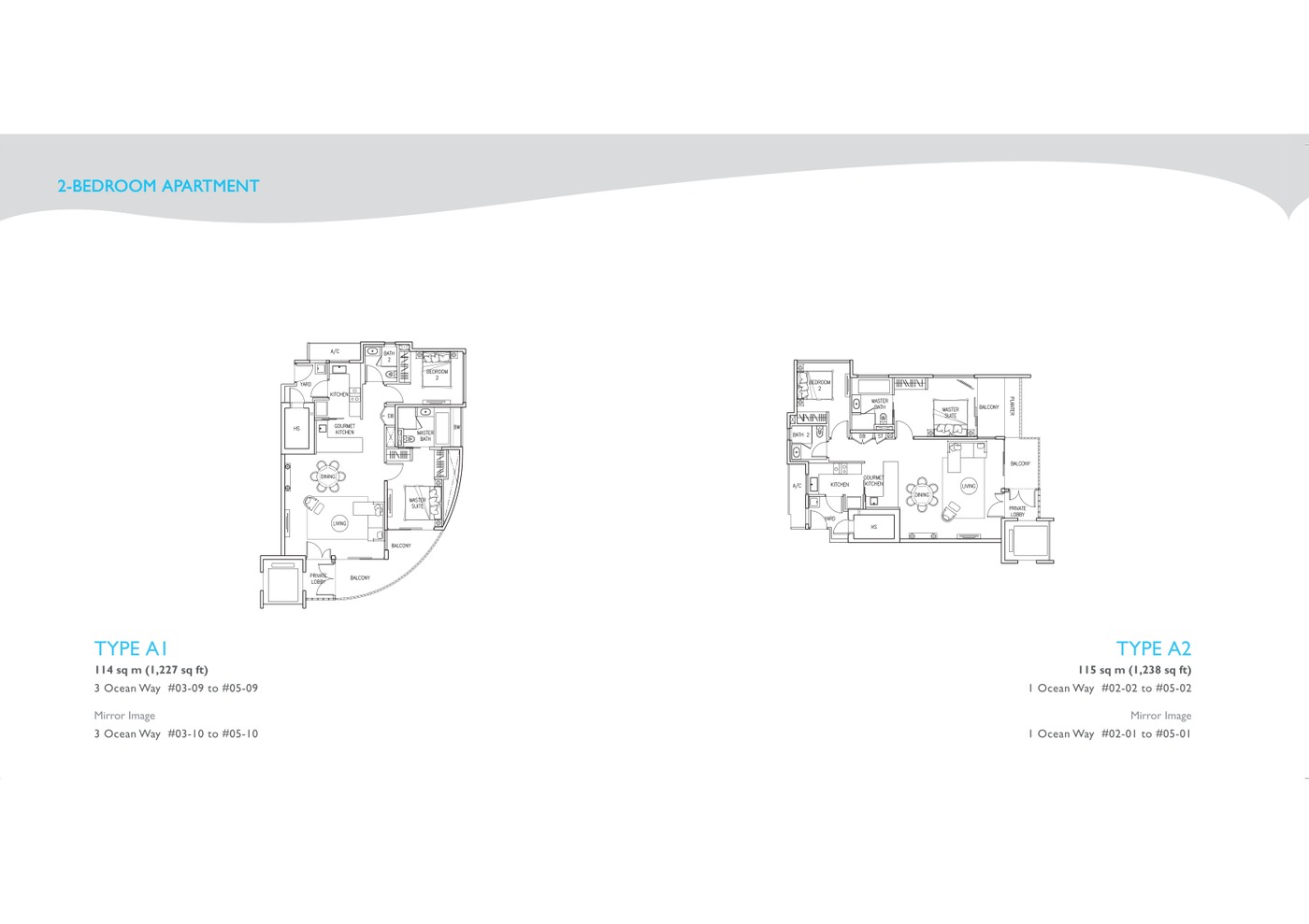 The Residences at W Singapore Sentosa Cove 2 Bedroom Type A1/A4 floor plan