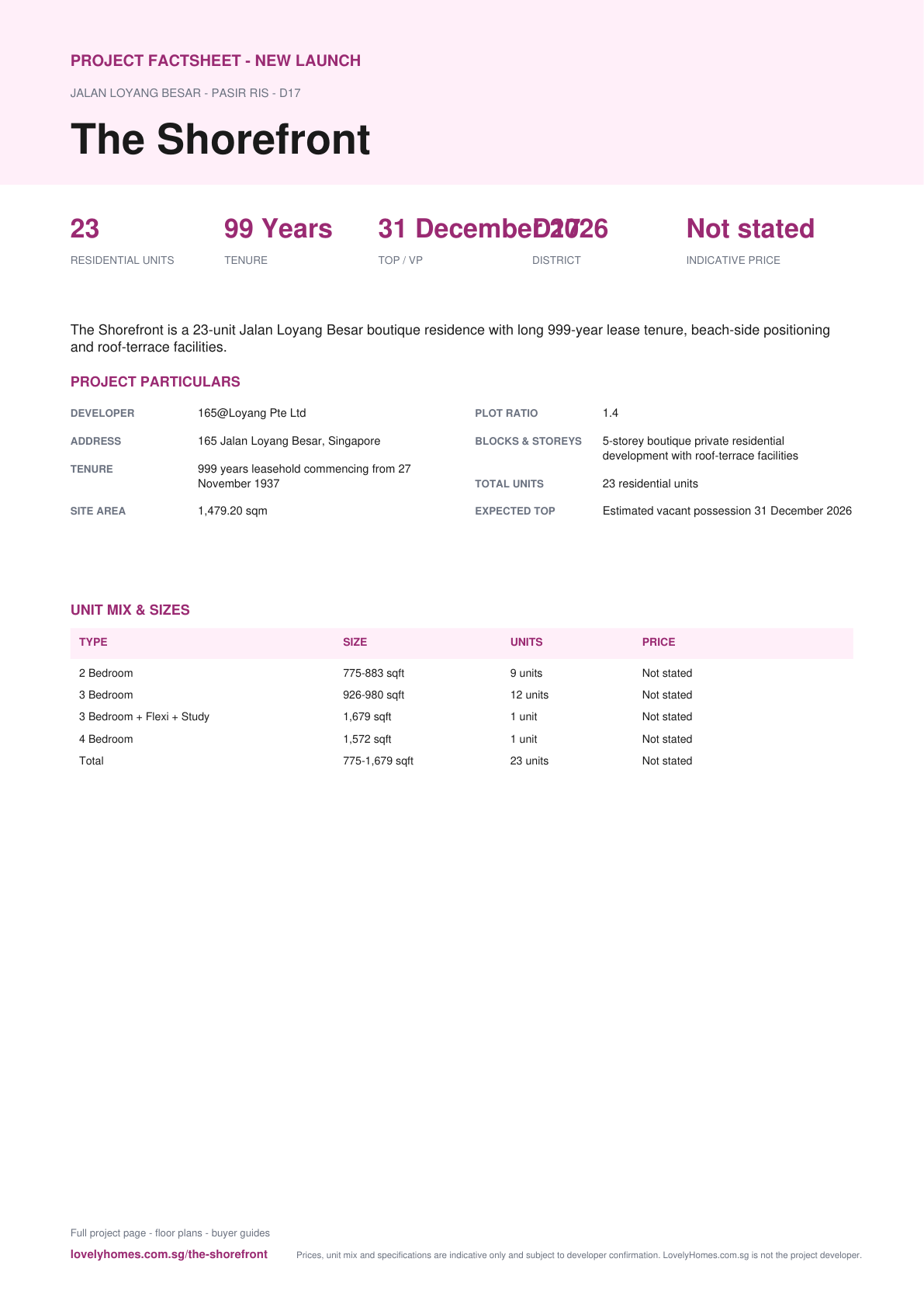 The Shorefront factsheet page 1