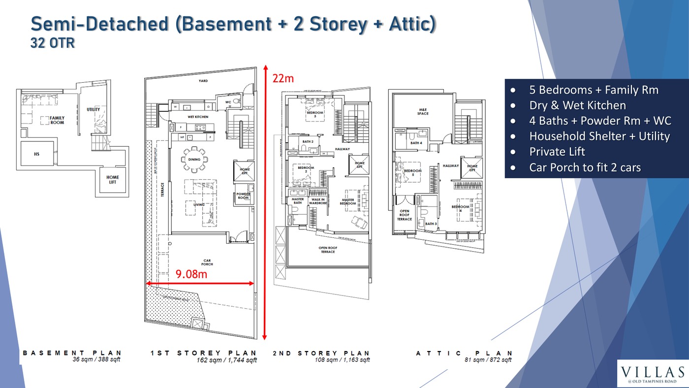 VILLAS @ OLD TAMPINES ROAD Semi-Detached Layout Detail floor plan