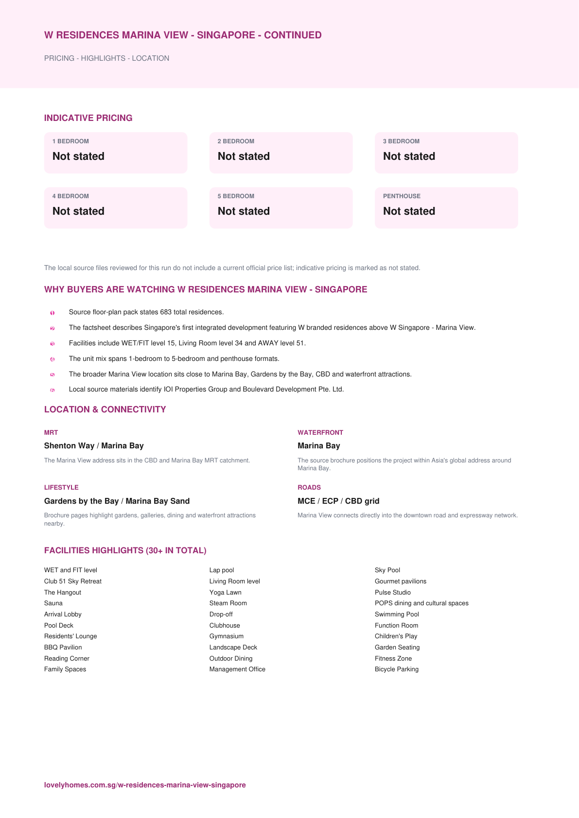 W Residences Marina View - Singapore factsheet page 2