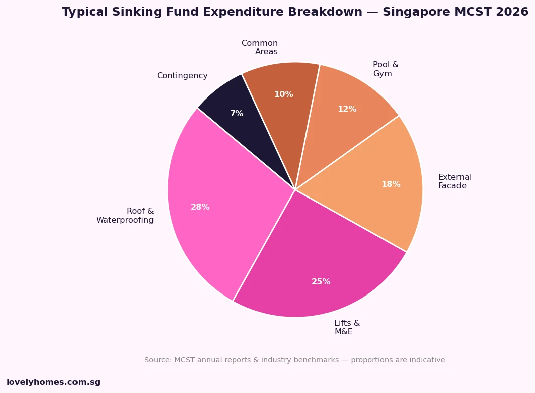 Singapore condo MCST sinking fund expenditure breakdown pie chart 2026
