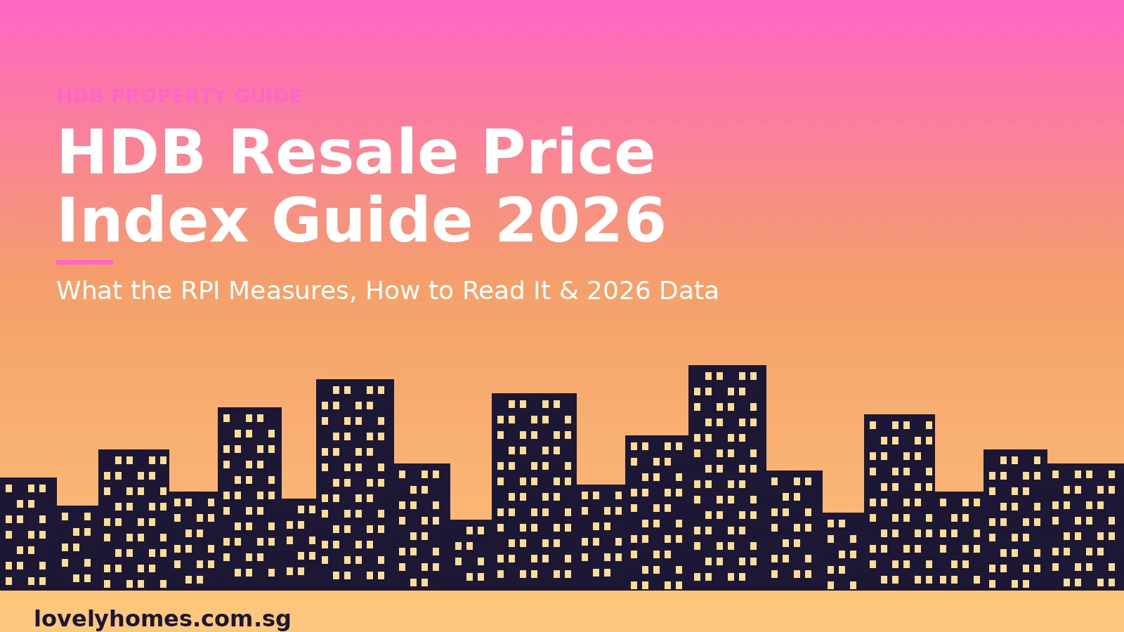 hdb-rpi-guide-2026-hero HDB resale price index guide 2026 Singapore hero infographic sunset cityscape