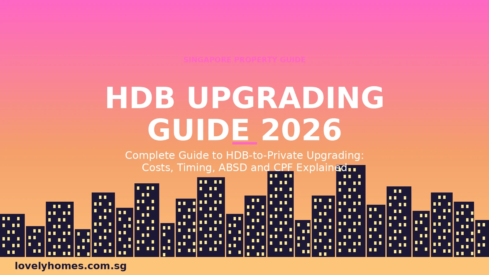 Singapore HDB upgrading guide 2026 — sunset gradient hero with Singapore skyline silhouette