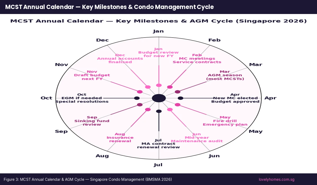 Singapore MCST annual calendar AGM milestones condo management cycle 2026