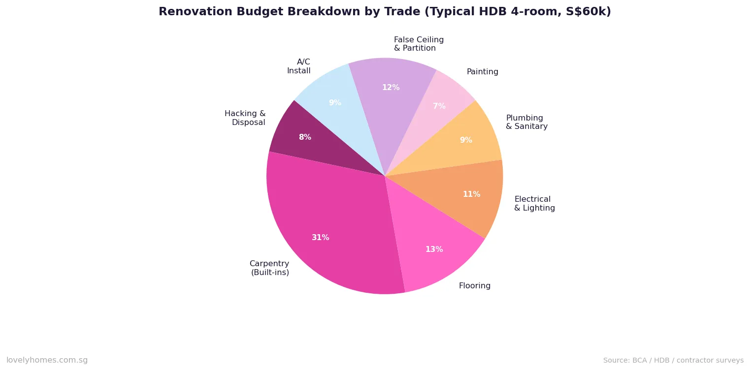 Singapore renovation budget breakdown by trade HDB 4-room 2026