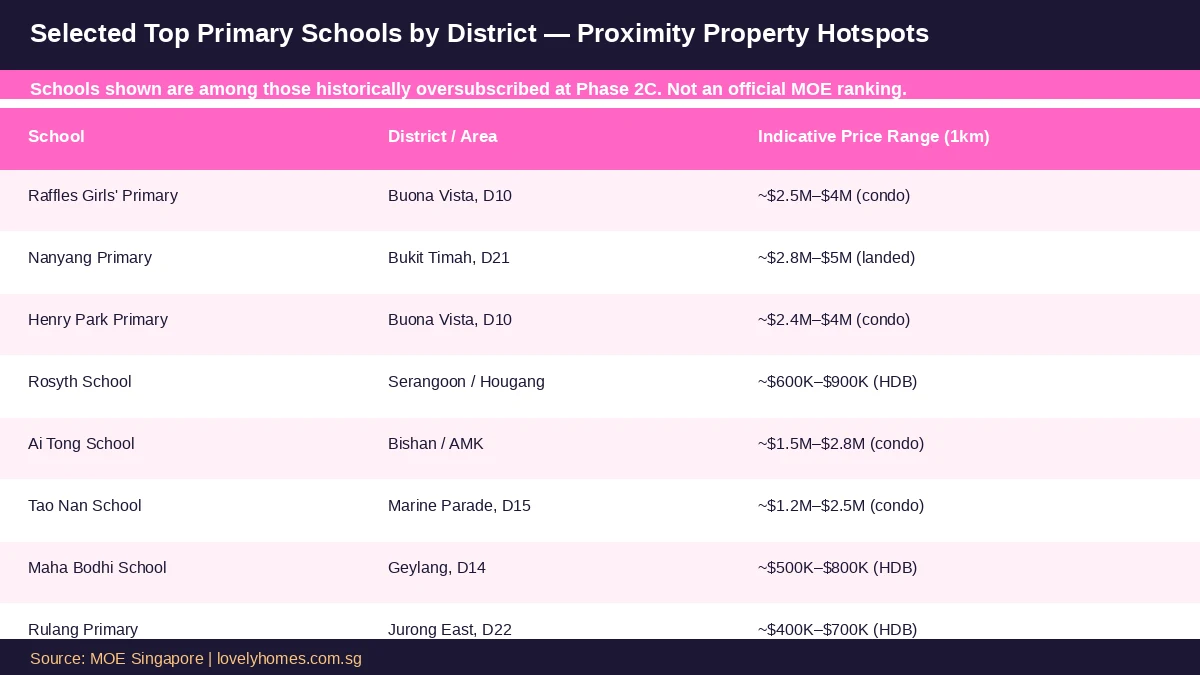Top primary schools by district Singapore property proximity price 2026