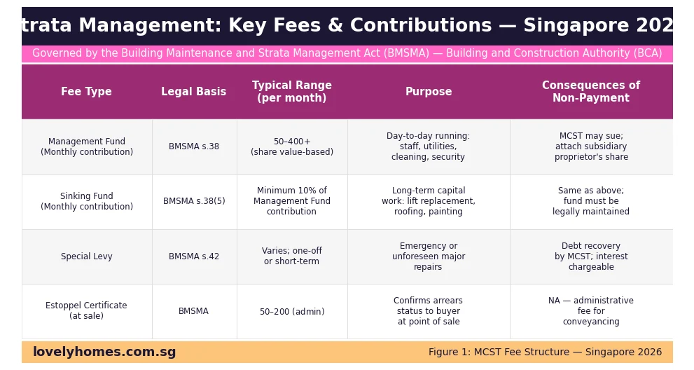 MCST fees management fund sinking fund strata Singapore 2026