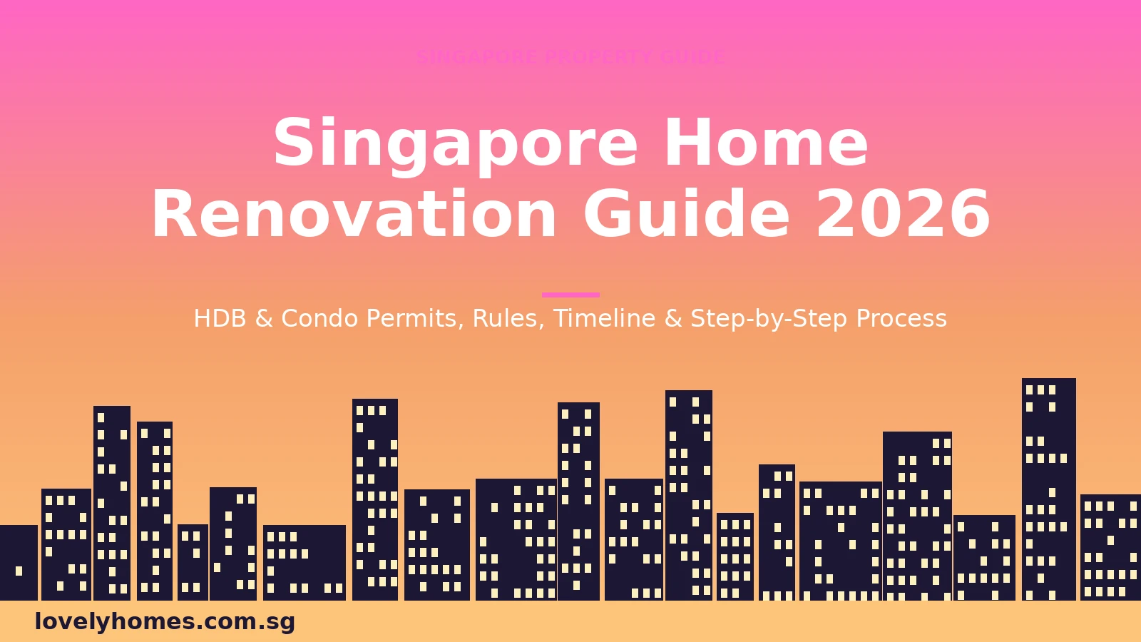 Singapore home renovation guide 2026 hero image with sunset gradient and city skyline
