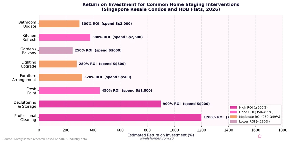 Home staging ROI by intervention type Singapore 2026 horizontal bar chart