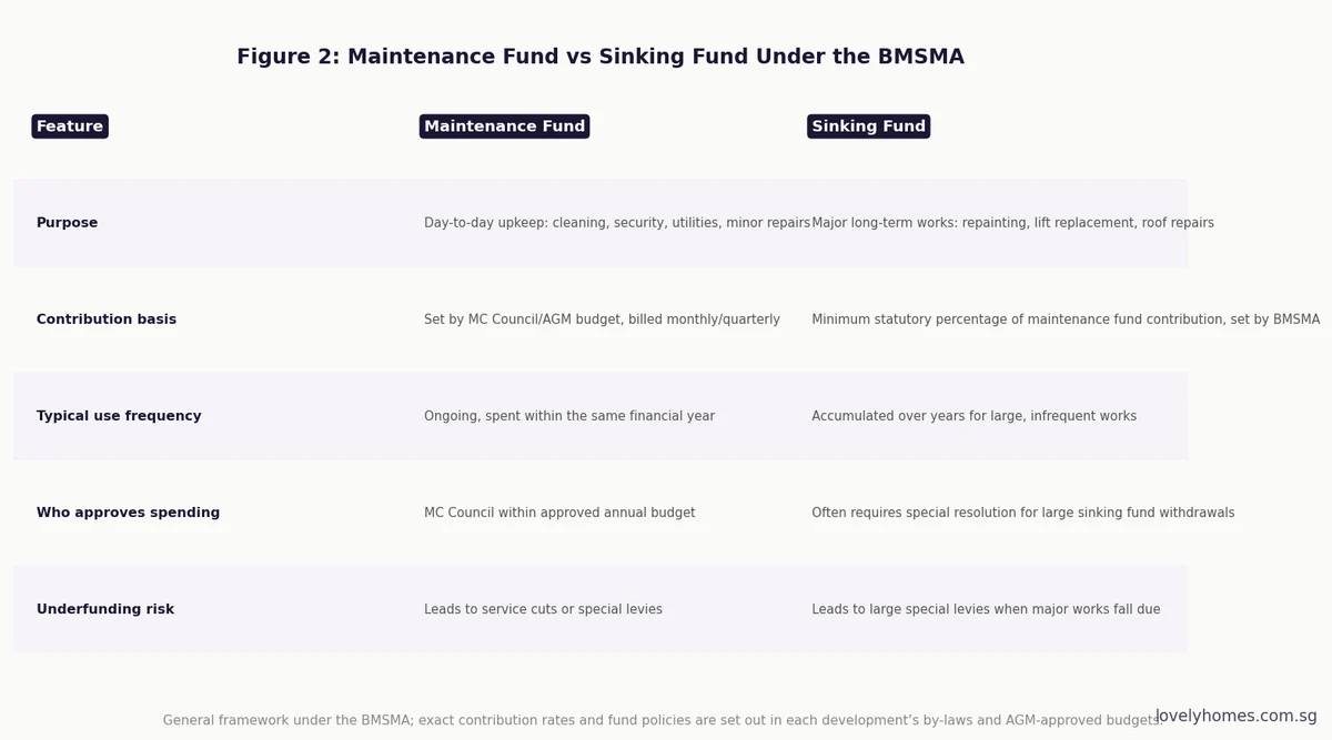 Maintenance fund versus sinking fund comparison MCST Singapore 2026