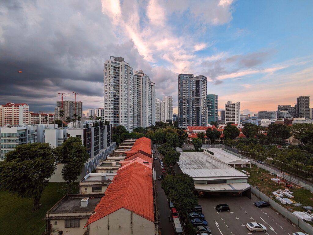 Kerrisdale and Sturdee Residences at dusk, viewed from City Square Mall in Farrer Park