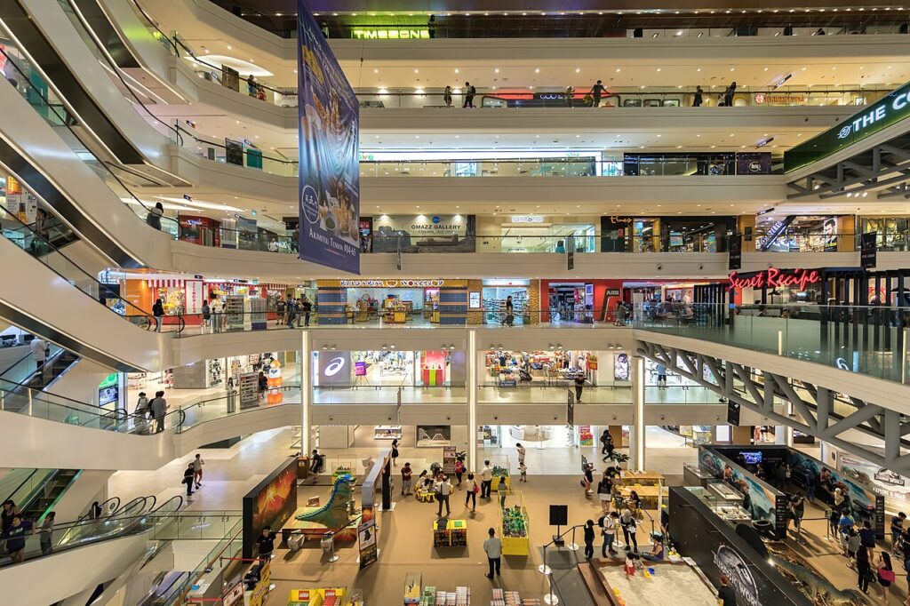 Large interior view of Plaza Singapura Shopping mall Orchard Road Singapore