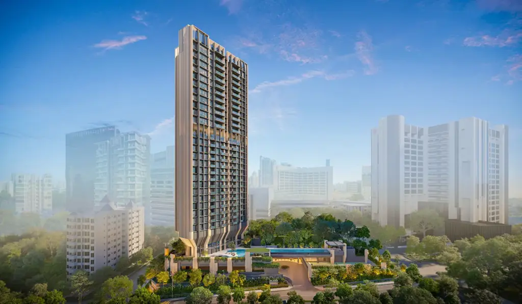 Developer artist impression of The Serra Residences tower and facilities